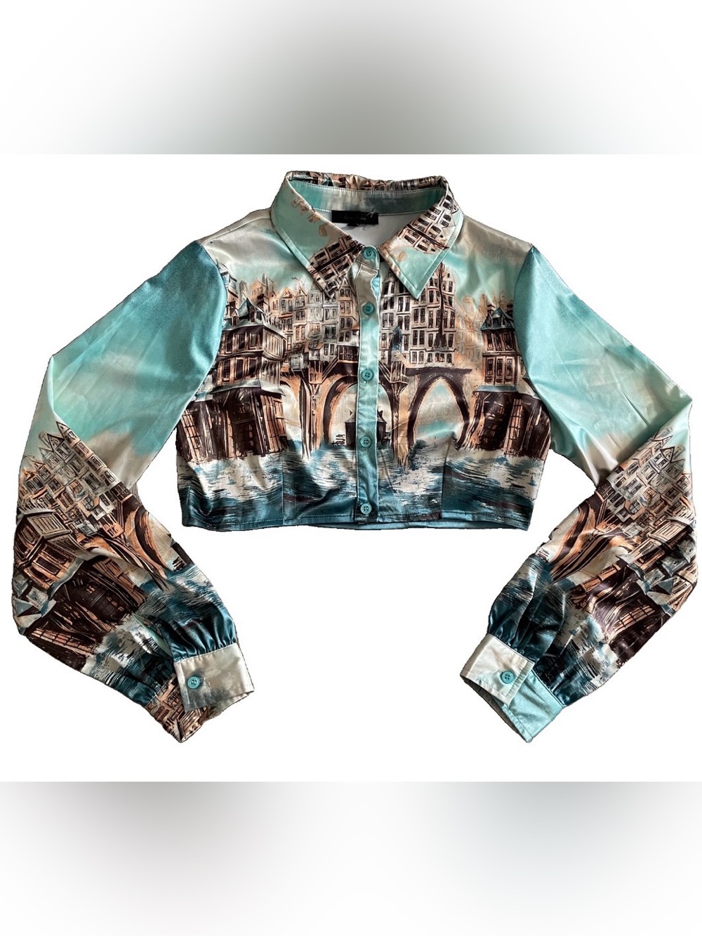 Cropped EUROPEAN Scenic Print BLOUSE Size Medium